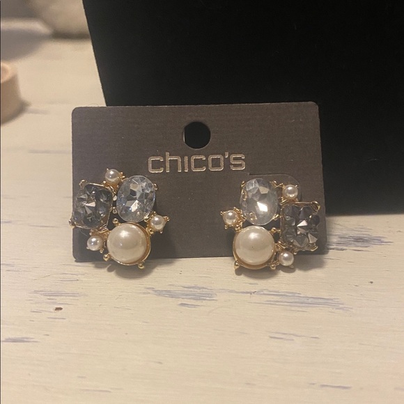 Chico's Gold and Crystal Pearl Earrings - Picture 1 of 3